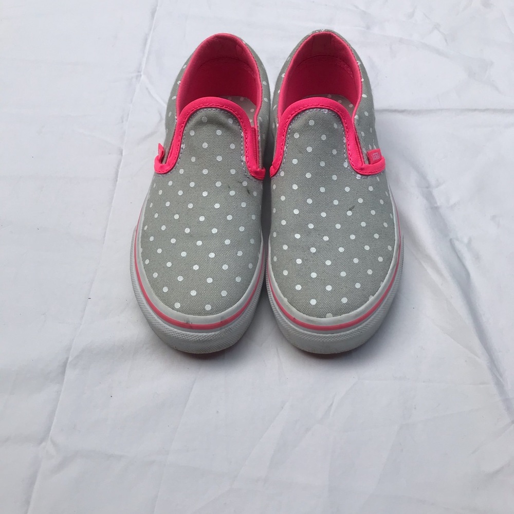 Vans Girls Pink Grey White Polka Dot Slip-On